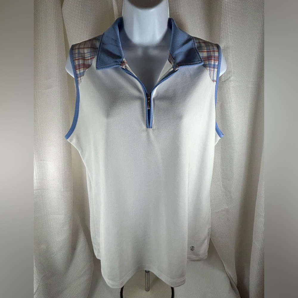Izod Golf sleeveless shirt white, blue women size large
